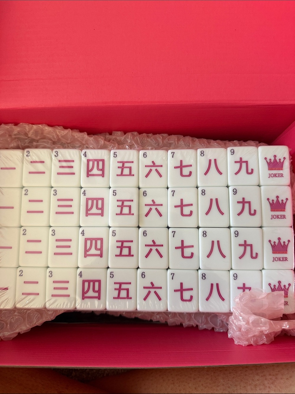 Amazon White Mahjong Tile Set with Pink Characters